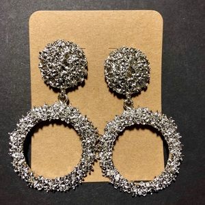 Silver Textured Round Earrings